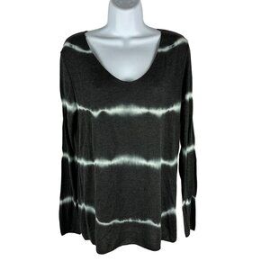 Striped Black & White Long Sleeve Tie-Dye Sweater By Ventia Size S